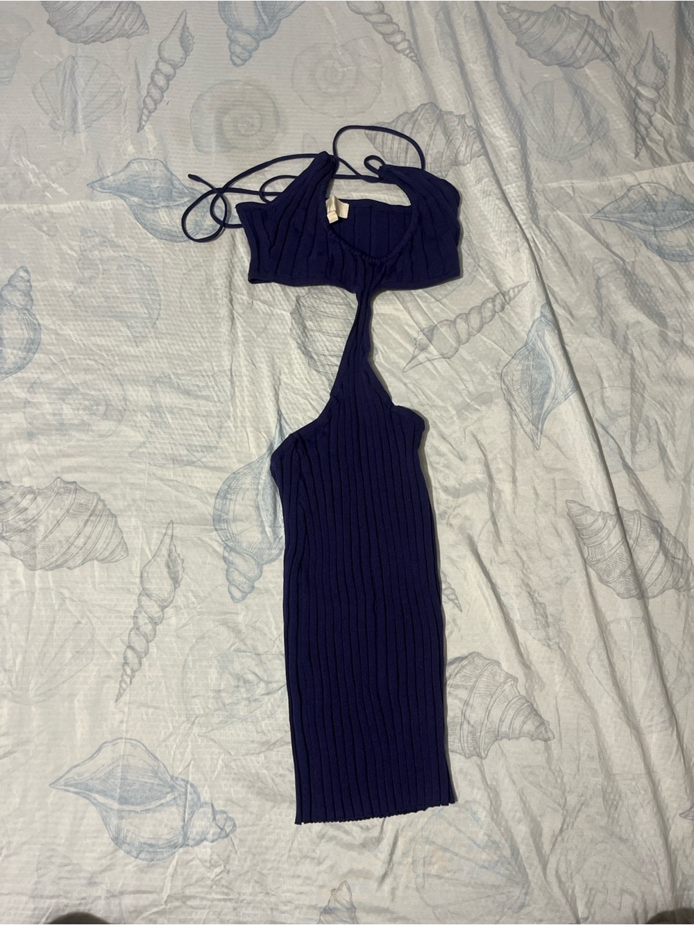 Meshki Navy Ribbed One-Shoulder Bandeau Dress